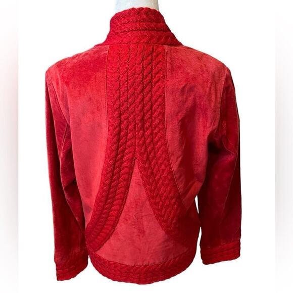 Coldwater Creek Red Suede Leather Jacket With Cable Knit Trim & Button Closure S - Picture 4 of 12